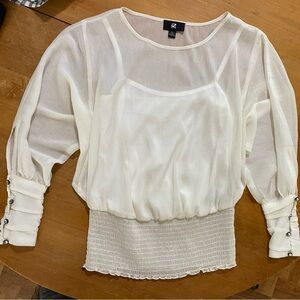 Iz Byer Cream Sheer 3/4 Sleeve Blouse